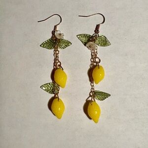 Lemon Drop Earrings with Green Leaves